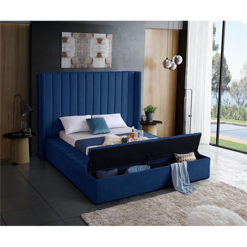 Meridian Furniture Kiki Solid Wood and Velvet King Bed in Navy