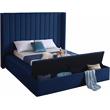 Meridian Furniture Kiki Solid Wood and Velvet Queen Bed in Navy
