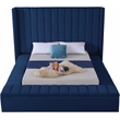 Meridian Furniture Kiki Solid Wood and Velvet Queen Bed in Navy