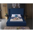 Meridian Furniture Kiki Solid Wood and Velvet Queen Bed in Navy
