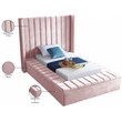 Meridian Furniture Kiki Solid Wood and Velvet Twin Bed in Pink