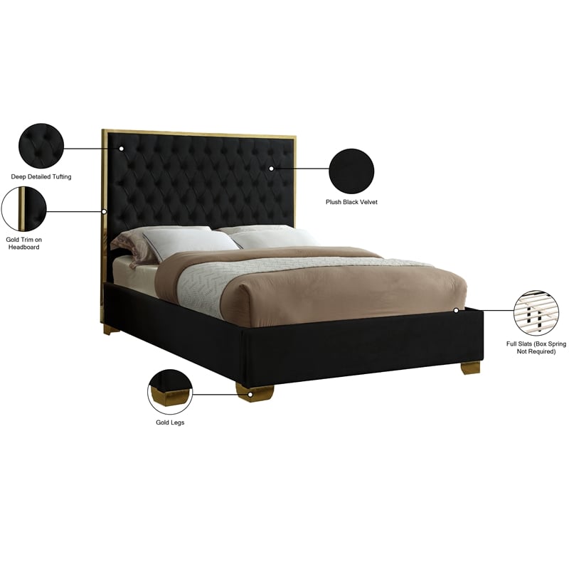 Meridian Furniture Lana Solid Wood and Velvet Full Bed in Black