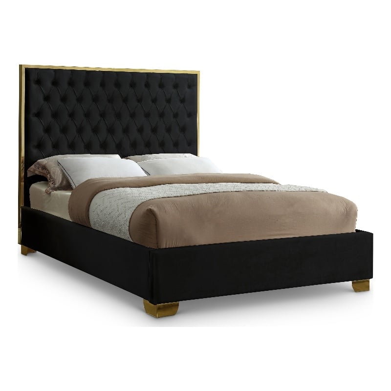 Meridian Furniture Lana Solid Wood and Velvet Full Bed in Black