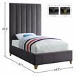 Meridian Furniture Via Rich Velvet Twin Bed in Gray