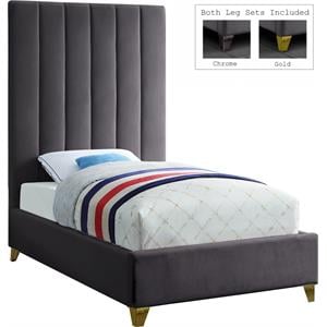 Meridian Furniture Via Rich Velvet Twin Bed in Gray