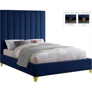 Meridian Furniture Via Rich Velvet Queen Bed in Navy