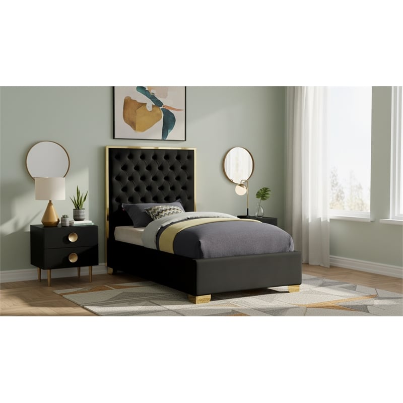 Meridian Furniture Lana Solid Wood and Velvet Twin Bed in Black