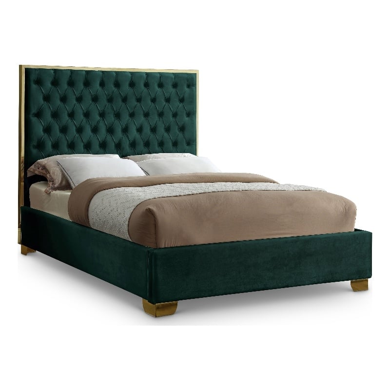 Meridian Furniture Lana Solid Wood and Velvet Full Bed in Green
