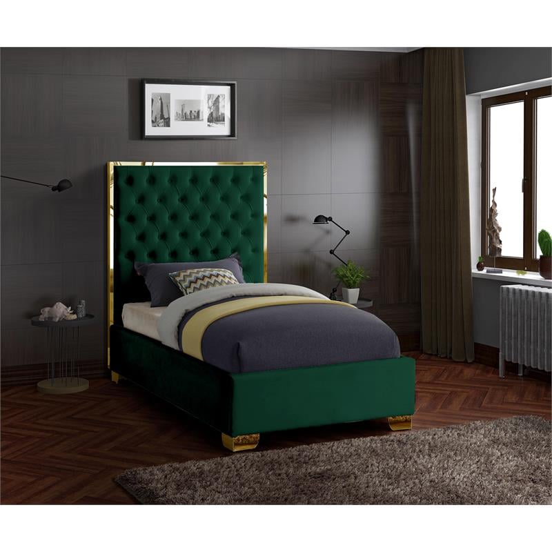Meridian Furniture Lana Solid Wood and Velvet Twin Bed in Green