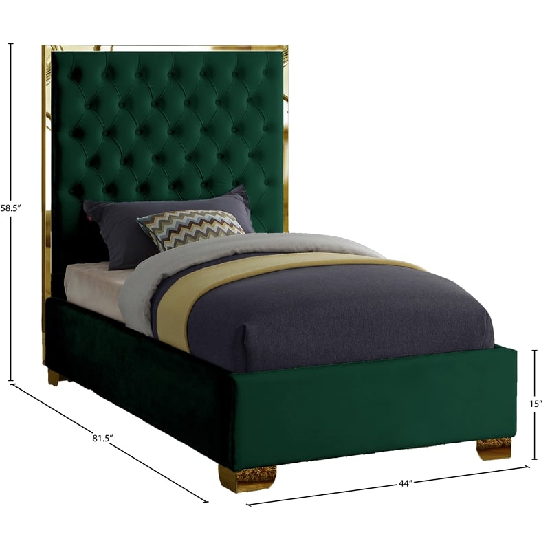 Meridian Furniture Lana Solid Wood and Velvet Twin Bed in Green