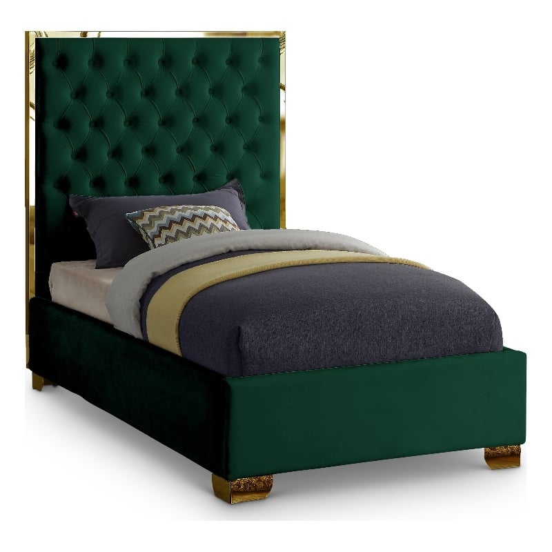 Meridian Furniture Lana Solid Wood and Velvet Twin Bed in Green