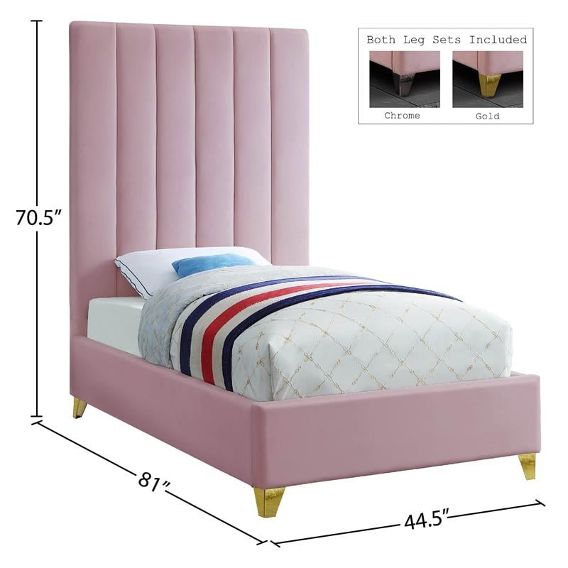 Meridian Furniture Via Rich Velvet Twin Bed in Pink