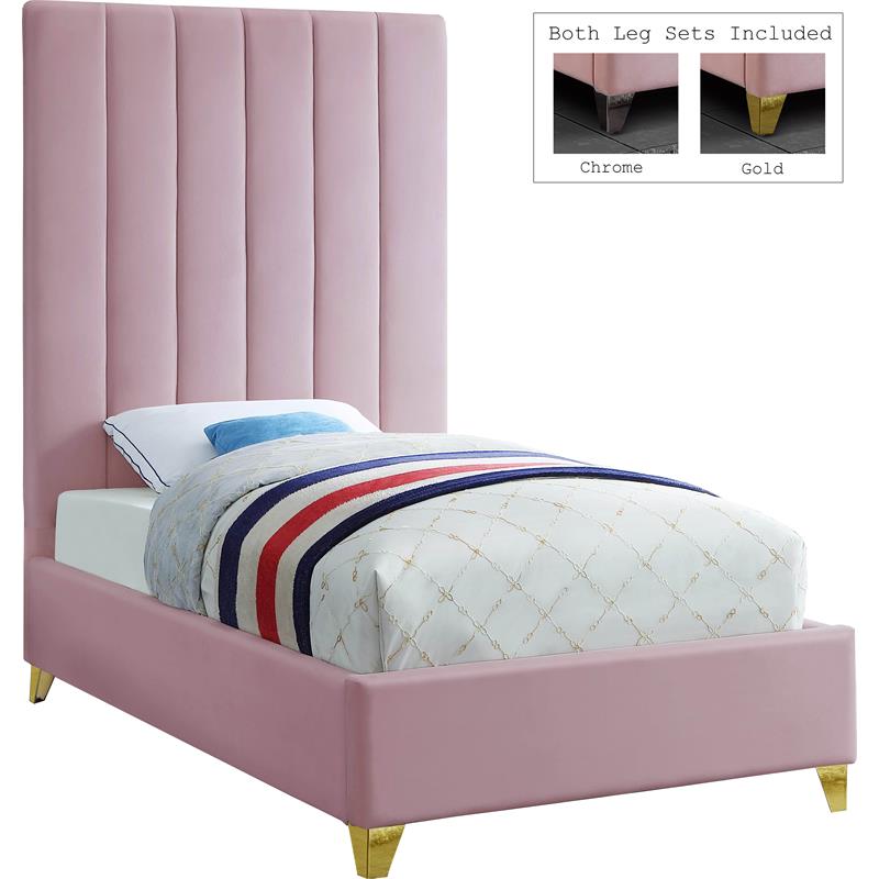 Meridian Furniture Via Rich Velvet Twin Bed in Pink