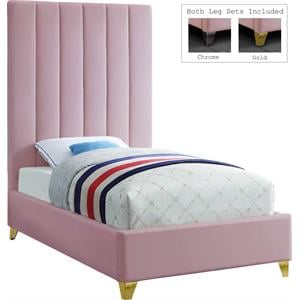 Meridian Furniture Via Rich Velvet Twin Bed in Pink