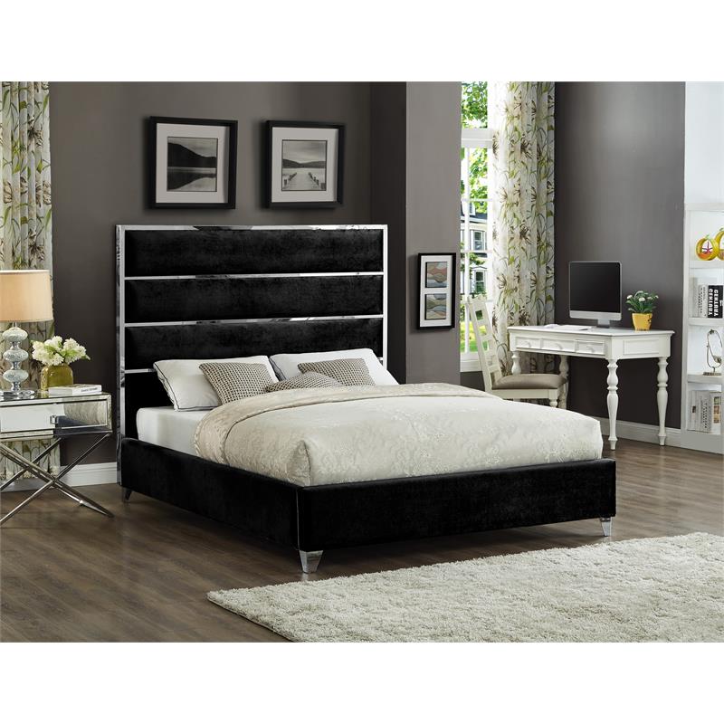 Meridian Furniture Zuma Solid Wood and Rich Velvet Full Bed in Black