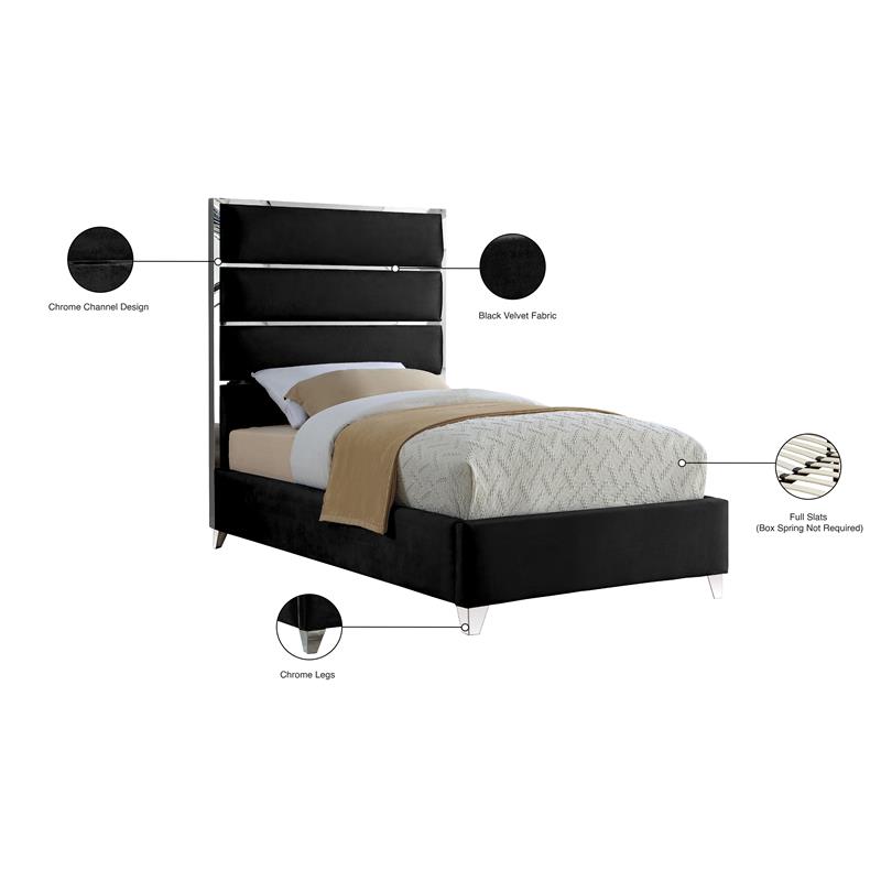 Meridian Furniture Zuma Solid Wood and Rich Velvet Twin Bed in Black