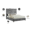 Meridian Furniture Zuma Solid Wood and Rich Velvet King Bed in Gray