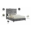 Meridian Furniture Zuma Solid Wood and Rich Velvet King Bed in Gray