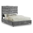 Meridian Furniture Zuma Solid Wood and Rich Velvet King Bed in Gray