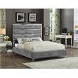 Meridian Furniture Zuma Solid Wood and Rich Velvet Queen Bed in Gray
