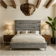 Meridian Furniture Zuma Solid Wood and Rich Velvet Queen Bed in Gray