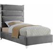 Meridian Furniture Zuma Solid Wood and Rich Velvet Twin Bed in Gray