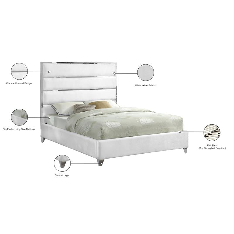 Meridian Furniture Zuma Solid Wood and Rich Velvet King Bed in White