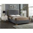 Meridian Furniture Lana Solid Wood and Velvet Queen Bed in Gray