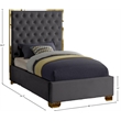 Meridian Furniture Lana Solid Wood and Velvet Twin Bed in Gray