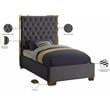 Meridian Furniture Lana Solid Wood and Velvet Twin Bed in Gray