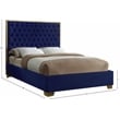 Meridian Furniture Lana Solid Wood and Velvet Queen Bed in Navy