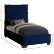 Meridian Furniture Lana Solid Wood and Velvet Twin Bed in Navy
