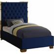 Meridian Furniture Lana Solid Wood and Velvet Twin Bed in Navy