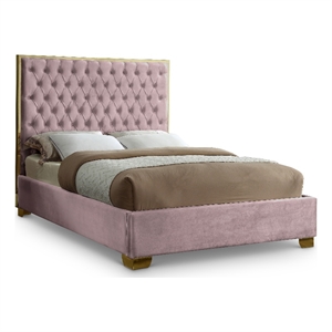 Meridian Furniture Lana Solid Wood and Velvet Full Bed in Pink