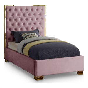 Meridian Furniture Lana Solid Wood and Velvet Twin Bed in Pink