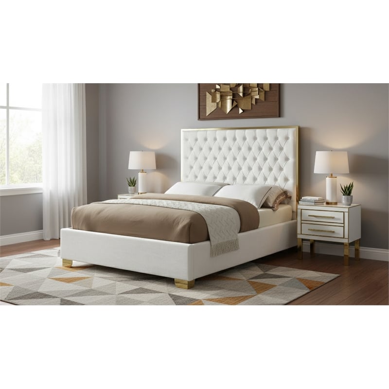 Meridian Furniture Lana Solid Wood and Velvet Full Bed in White