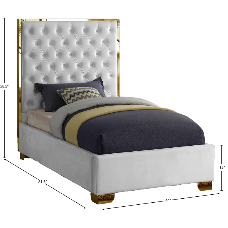 Meridian Furniture Lana Solid Wood and Velvet Twin Bed in White