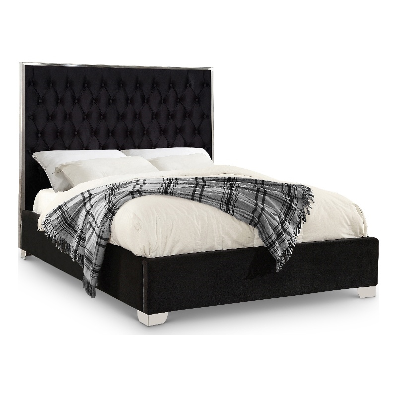 Meridian Furniture Lexi Solid Wood and Velvet Full Bed in Black