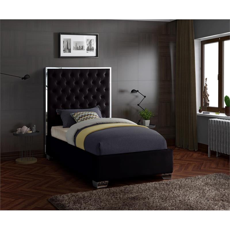 Meridian Furniture Lexi Solid Wood and Velvet Twin Bed in Black