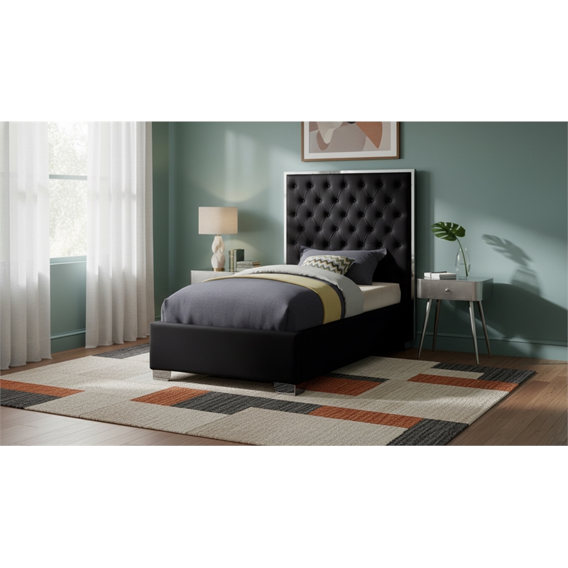 Meridian Furniture Lexi Solid Wood and Velvet Twin Bed in Black