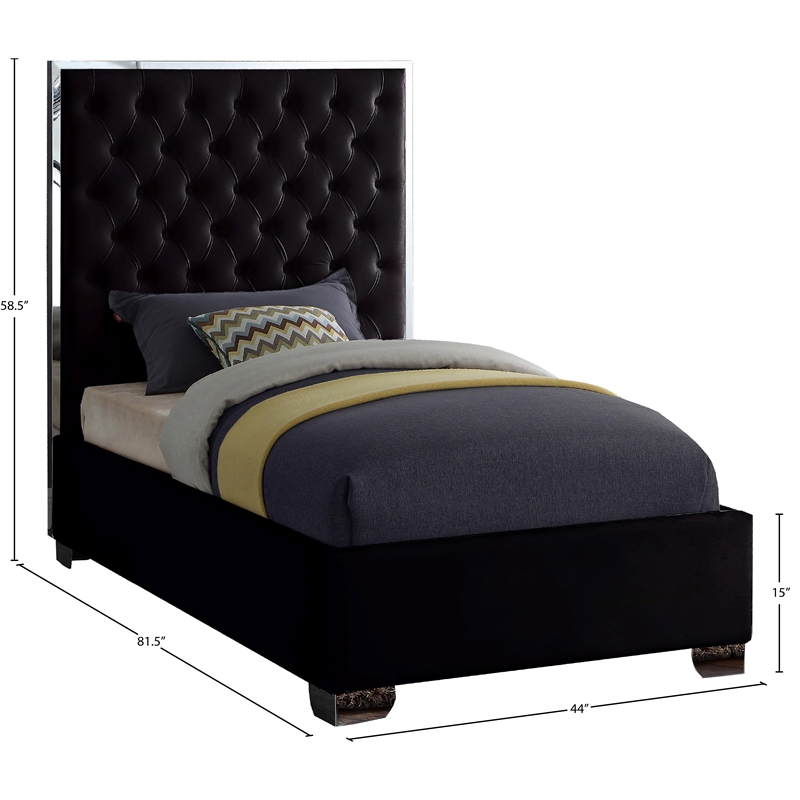 Meridian Furniture Lexi Solid Wood and Velvet Twin Bed in Black