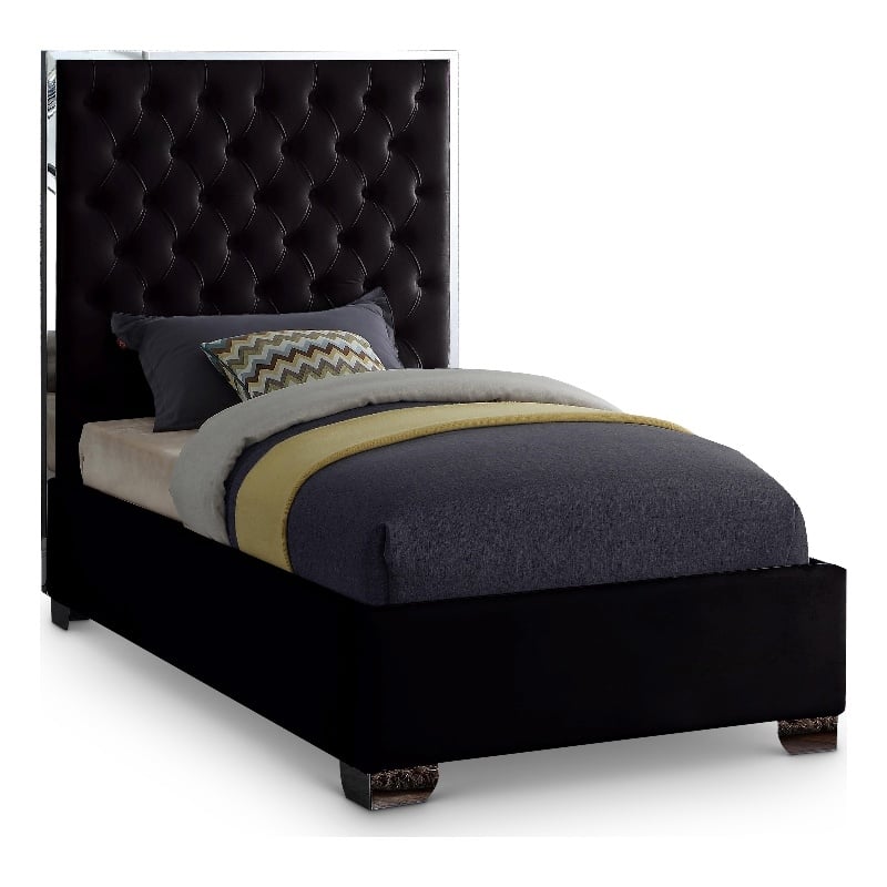 Meridian Furniture Lexi Solid Wood and Velvet Twin Bed in Black
