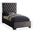Meridian Furniture Lexi Solid Wood and Velvet Twin Bed in Gray