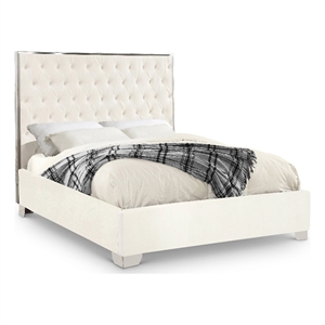 Meridian Furniture Lexi Solid Wood and Velvet Full Bed in White