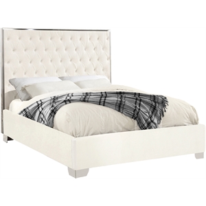 Meridian Furniture Lexi Solid Wood and Velvet Upholstered King Bed in White