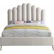 Meridian Furniture Lily Solid Wood and Tufted Velvet Queen Bed in Cream