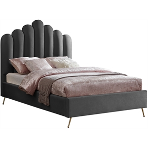 Meridian Furniture Lily Solid Wood and Tufted Velvet Full Bed in Gray
