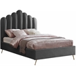 Meridian Furniture Lily Solid Wood and Tufted Velvet Full Bed in Gray
