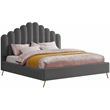 Meridian Furniture Lily Solid Wood and Tufted Velvet King Bed in Gray