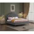 Meridian Furniture Lily Solid Wood and Tufted Velvet King Bed in Gray
